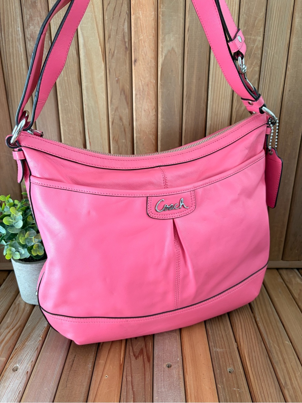 Coach Park Leather Duffle Shoulder Crossbody Bag in Punch Pink, F19729, Vintage
